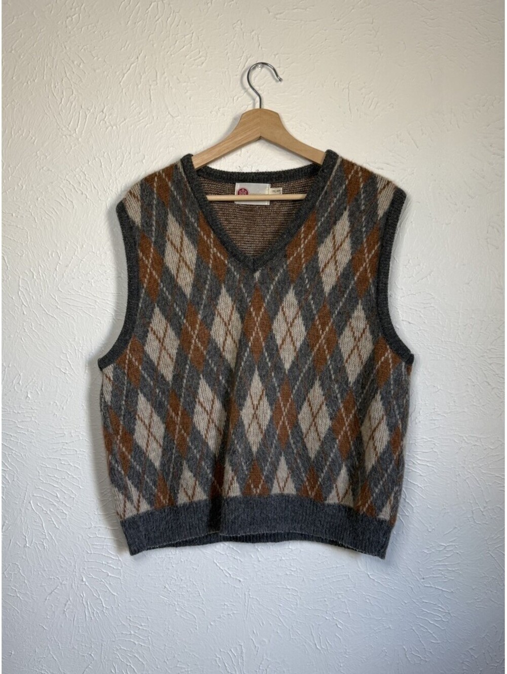 Vintage 70s Sears King Road Sweater Knit Vest Men Large Acrylic V Neck